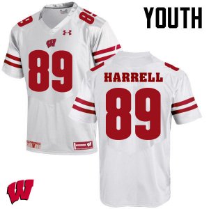 Youth Wisconsin Badgers NCAA #89 Deron Harrell White Authentic Under Armour Stitched College Football Jersey HY31K76EB